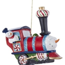 3.75" Red Peppermint Twist Snowman Steam Train Christmas Ornament