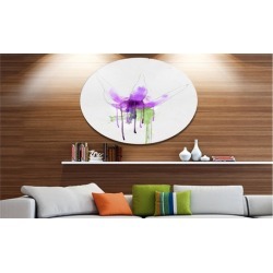 Purple Flower with Green Splash' Floral Metal Round Wall Decor