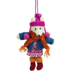 6.25" Plush Polar Bear Girl with Dangling Legs Christmas Ornament