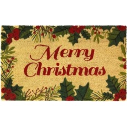 Festive Holly Border Merry Christmas Entry Door Mat Indoor Outdoor