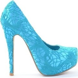 Pink Blue Crochet Detail Almond Toe Pump Heels