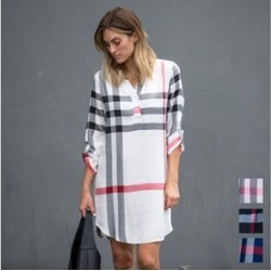 Roll-Tab Plaid Print Dress