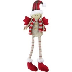14" Sitting Girl Angel with Dangling Legs Plaid Hat Table Decoration