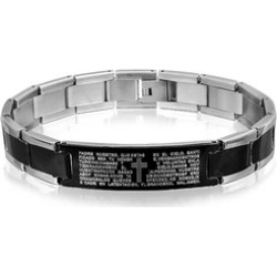 Bling Jewelry Two Tone Lords Prayer Mens Steel Cross Bracelet 8.5in