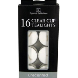 Box of 16 Clear Cup White Tealight Candles each up to 4hr burn time