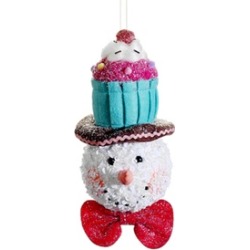 8.5" Cupcake Heaven Glitter Snowman Cupcake Hat Christmas Ornament