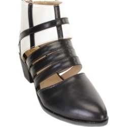 Two Tone Cut Out Strappy Vegan Faux Leather Womens Ankle Bootie