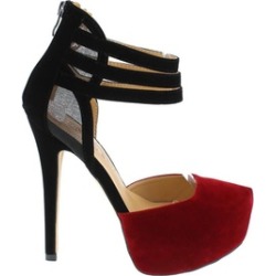 Red Ankle Strap Mesh Strap Platform Stiletto Women's Vegan Suede Heels