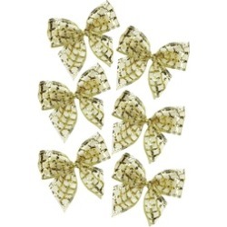 Pack of 6 Sheer Gold Glitter Checkered 2 Loop Christmas Bows