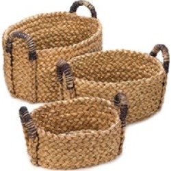 Set of 3 Oval Cattail Straw Rustic Woven Nesting Baskets