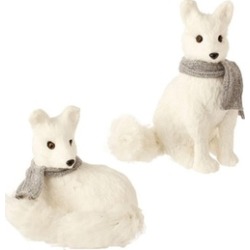 13" Snowy Time Glittered Sitting White Fox Christmas Table Decor