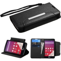 Insten Flip Leather Case Lanyard w/stand/Card For LG Optimus F60Black