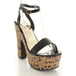 Leopard Chunky Platform Heels Black Vegan Leather Women's
