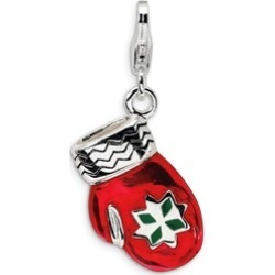 Sterling Silver Rhodium Plated 3-D Enameled Red Mitten Lobster Charm