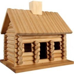 Decorative Log Cabin Style Birdhouse Made of Natural Wood