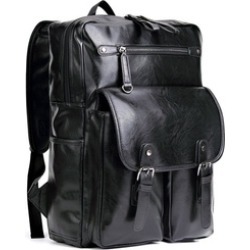 Backpack Travel School Daypack PU Leather Laptop 16 Bag Black