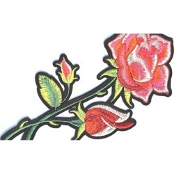 Pink Rose Patch Floral Embroidery Iron-On Applique Heat Press-7"x 3.5"