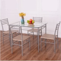 5 Piece Dining Set Table And 4 Chairs Glass Top Kitchen Breakfast Furniture