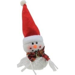 8" Plush Jolly Snowman with Red Santa Hat Christmas Ornament