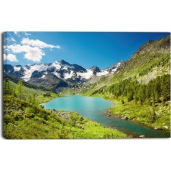 Mountain Lake with Green Hills - Photo Canvas Art Print