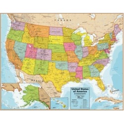 Round World U.S. Wall Chart w Interactive App, 32 Inches x 40.5 Inches