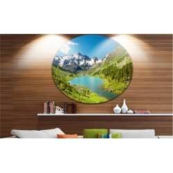 Mountain Lake with Green Hills' Disc Photography Circle Metal Wall Art
