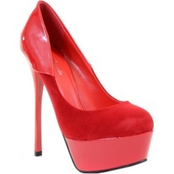 Red Two-Tone Patent Vegan Suede Stiletto Platform Heels
