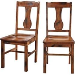 WE Furniture Distressed Dark Oak Wood Dining Kitchen Chairs - Set of 2 WE Furniture Distressed Dark Oak Wood Dining Kitchen Chairs - Set of 2