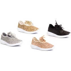 Women's Encrusted Sparkling Glitter Lace Up Rigged Lightweight Sneaker
