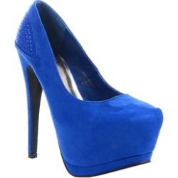 Blue Rhinestone Faux Suede Stiletto Platform Pump Heels