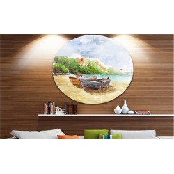Watercolor Fishing Boats' Landscape Circle Metal Wall Art