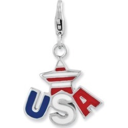 Sterling Silver Enameled Star USA Logo w Lobster Clasp Pendant