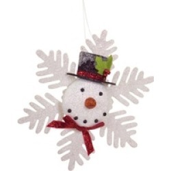 7.75" Glittered Snowflake Snowman with Top Hat Christmas Ornament