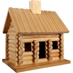 Decorative Birdhouse Made of Natural Wood Log Cabin Style