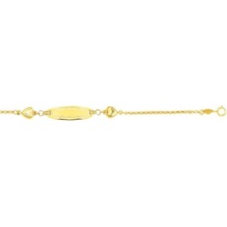 14K Solid Gold Shiny Round Cable Link Station Puffed Heart ID Bracelet