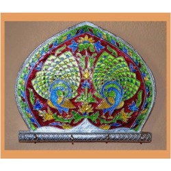 Metal meenakari key holder, wall mounted key organizer with 4 hooks