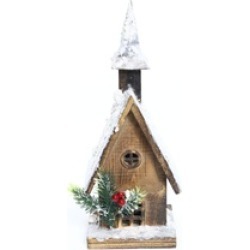 Alpine Christmas Wooden House with 10 LED Lights, 15 Inch Tall