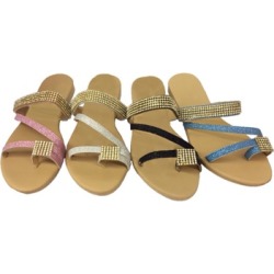 Women's Rhinestone Sandals with Toe Strap