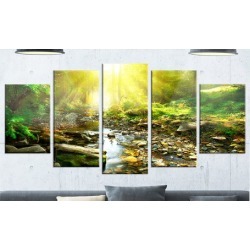 Mountain Stream in Forest - Landscape Photography 5 Panel Metal Wall Art