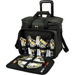 Deluxe Picnic Cooler w/Wheels for 4 -Black/Paris