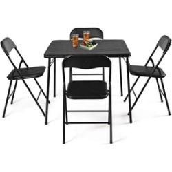 5PC Black Folding Table Chair Set Guest Games Dining Room Kitchen Multi-Purpose