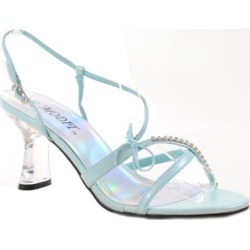 Clear Jeweled Strappy Blue Low Heel Slide Womens Heels