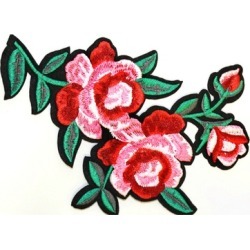 Pink Red Rose Flower Patch Embroidery Iron-On Applique - 6.5 x 4.75"