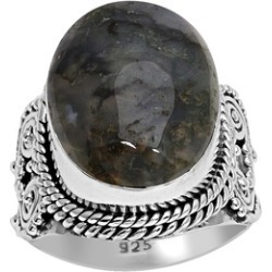 Orchid Jewelry 925 Sterling Silver 21 Carat Moss Agate Ring