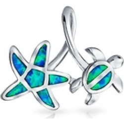 Bling Jewelry Synthetic Blue Opal Nautical Starfish Turtle Pendant