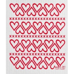 Wet-It Red Hearts Pattern Swedish Kitchen Bathroom Dishcloths Towel Cloth