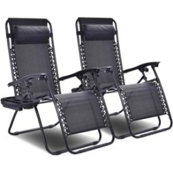 Outdoor Zero Gravity Recliner Folding Chair Set with Cup Holders (Set of 2)