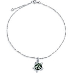 Bling Jewelry 925 Silver Green Enamel Nautical Turtle Charm Anklet 9in