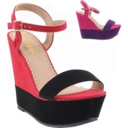 Purple Pink Black Open Toe Anklet Platform Vegan Wedge Sandal