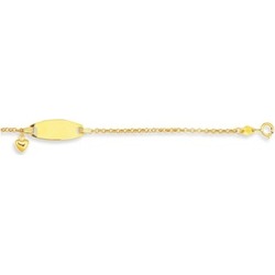 14K Soild Gold Shiny Round Cable Link Puffed Drop Heart ID Bracelet-6"
